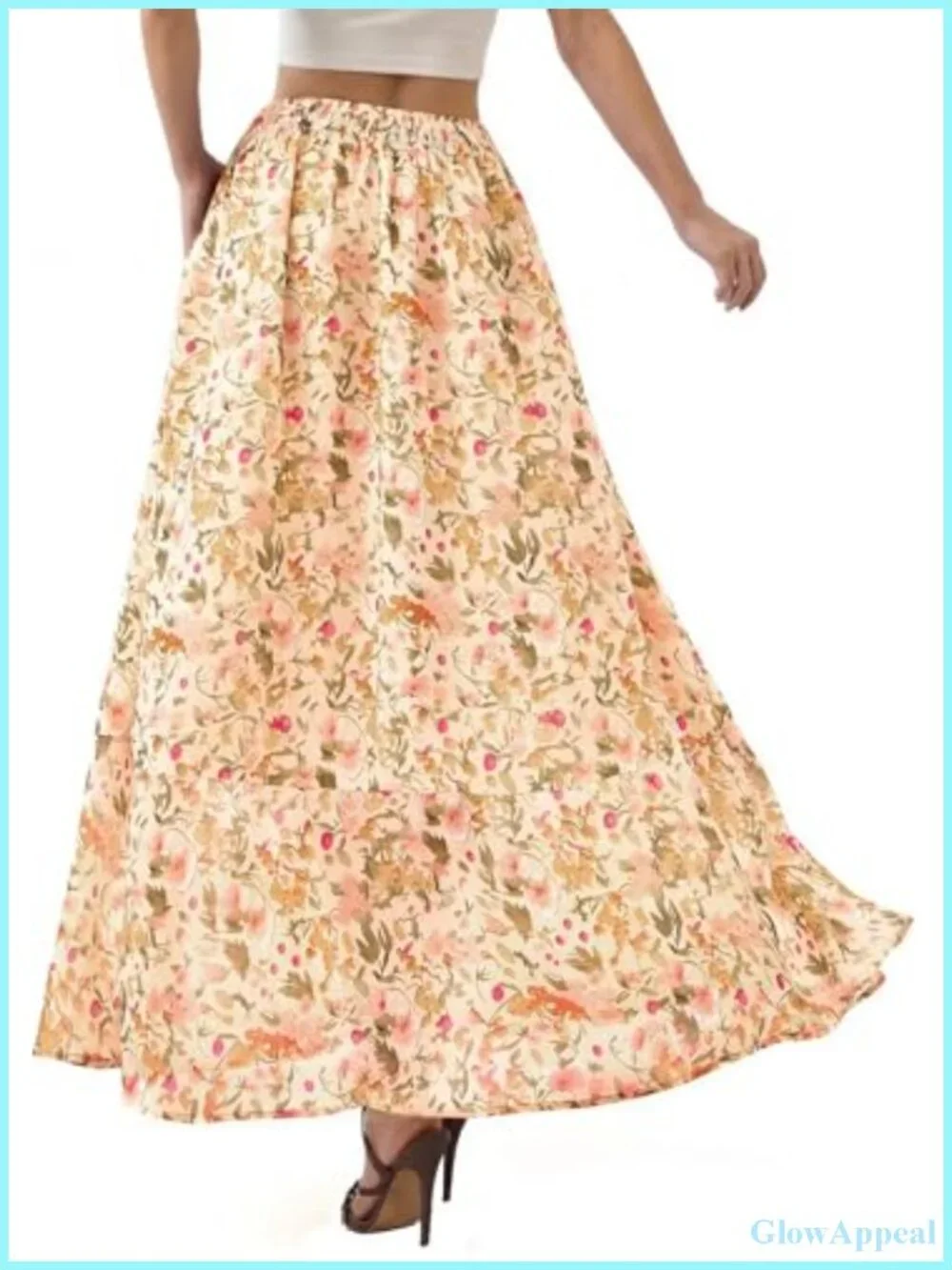 Maxi Skirt Chiffon Floral High Waisted Slit Flowy with Pockets Sunny Summer